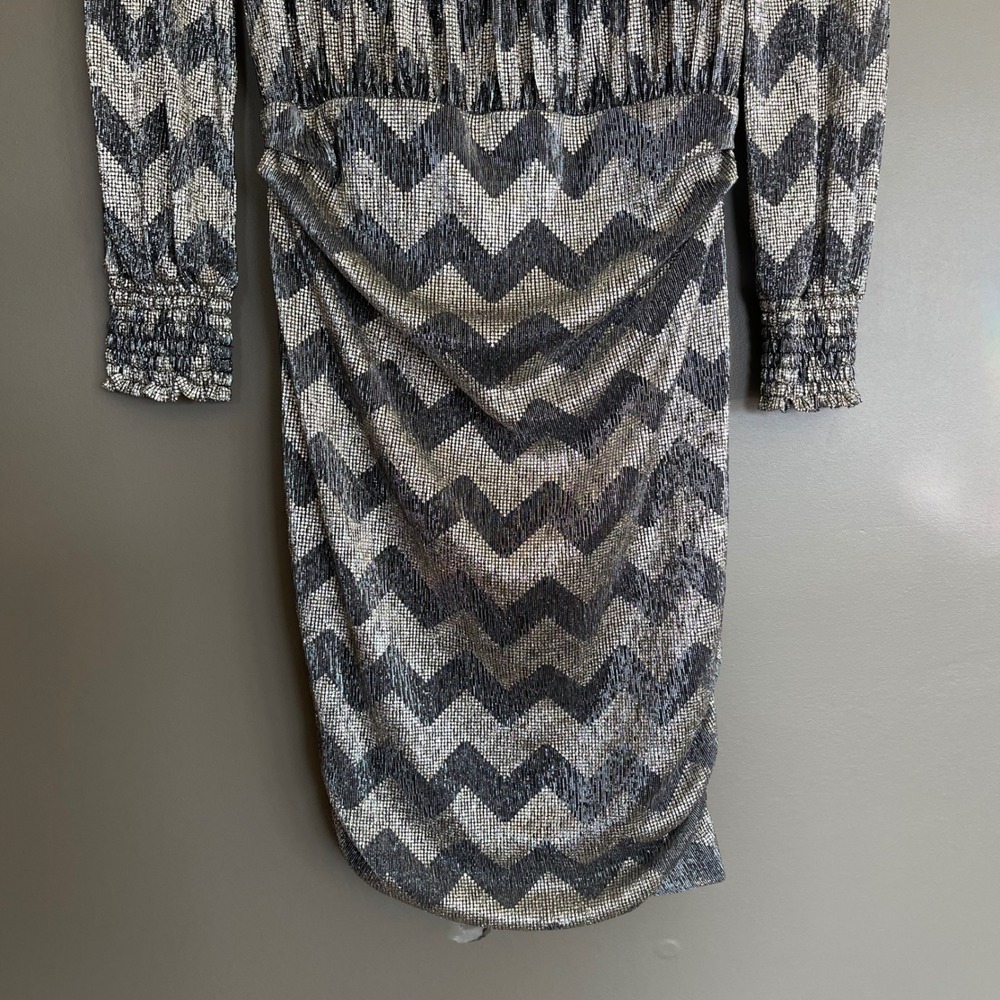 ba&sh Goldy Dress Size XS Anthracite Silver Metallic Chevron High Neck Chic Sexy - Picture 7 of 16